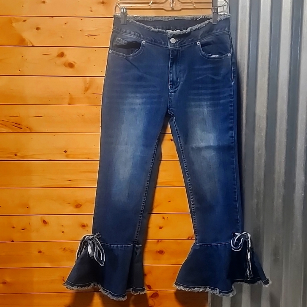 Gianni Bini Flare Leg Fringe Jeans Size Medium